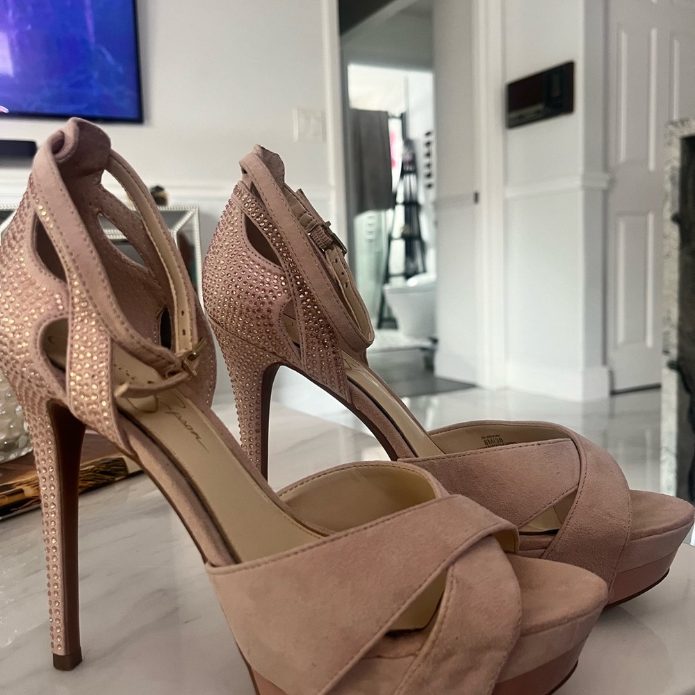 Chic Blush Heels with Rhinestone Detail
